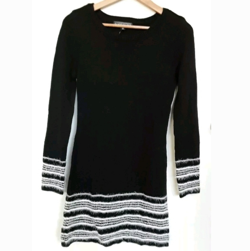 Black Long Sleeve Sweater Dress Crew Neck